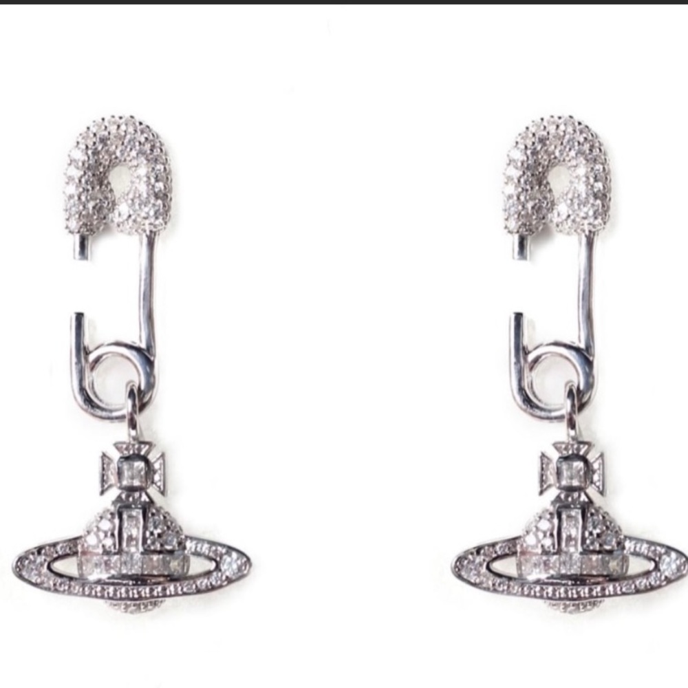 Vivienne Westwood crystal safety pin drop earrings